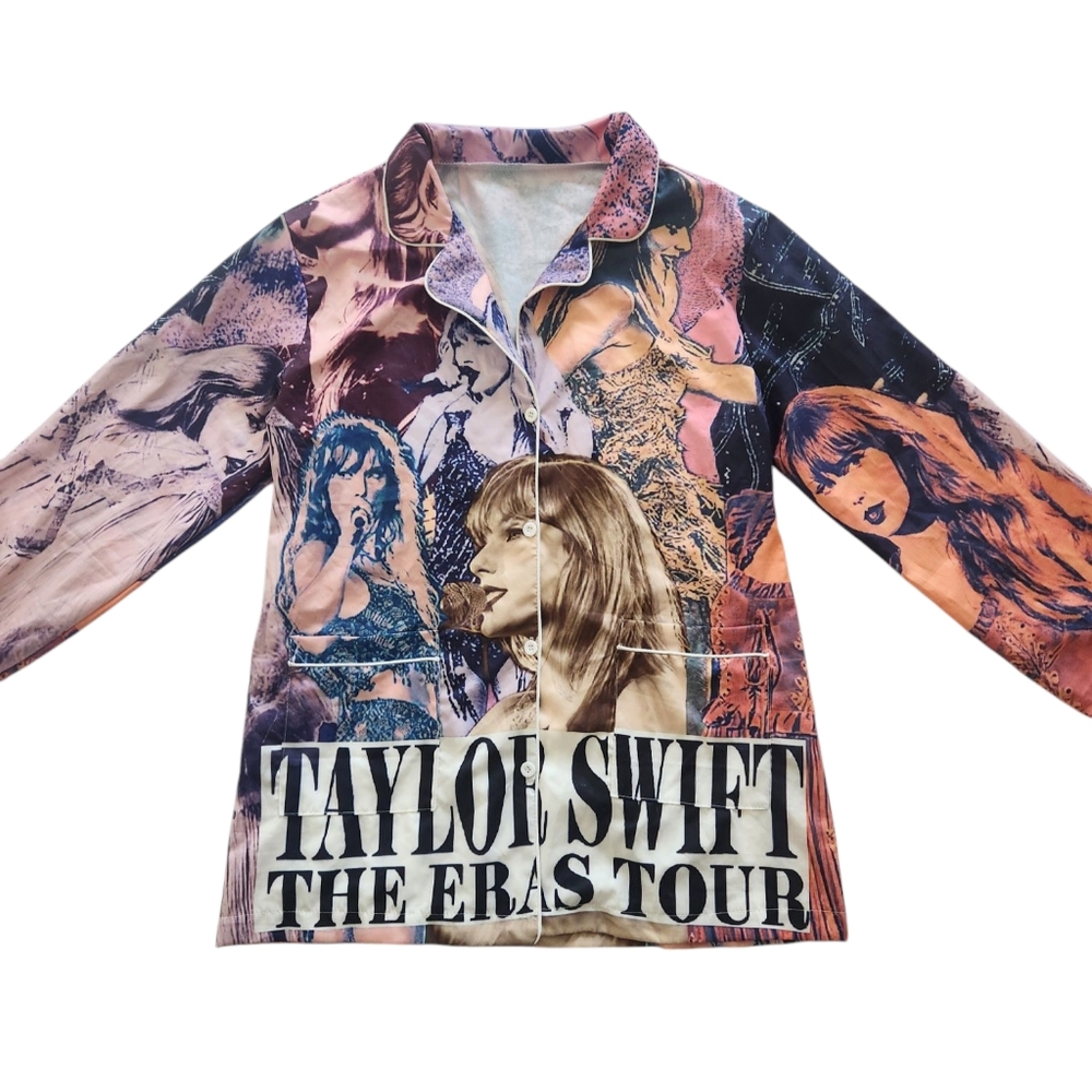 Taylor Swift Eras Tour Collage Button Down Shirt Pajama Top Medium Swiftie